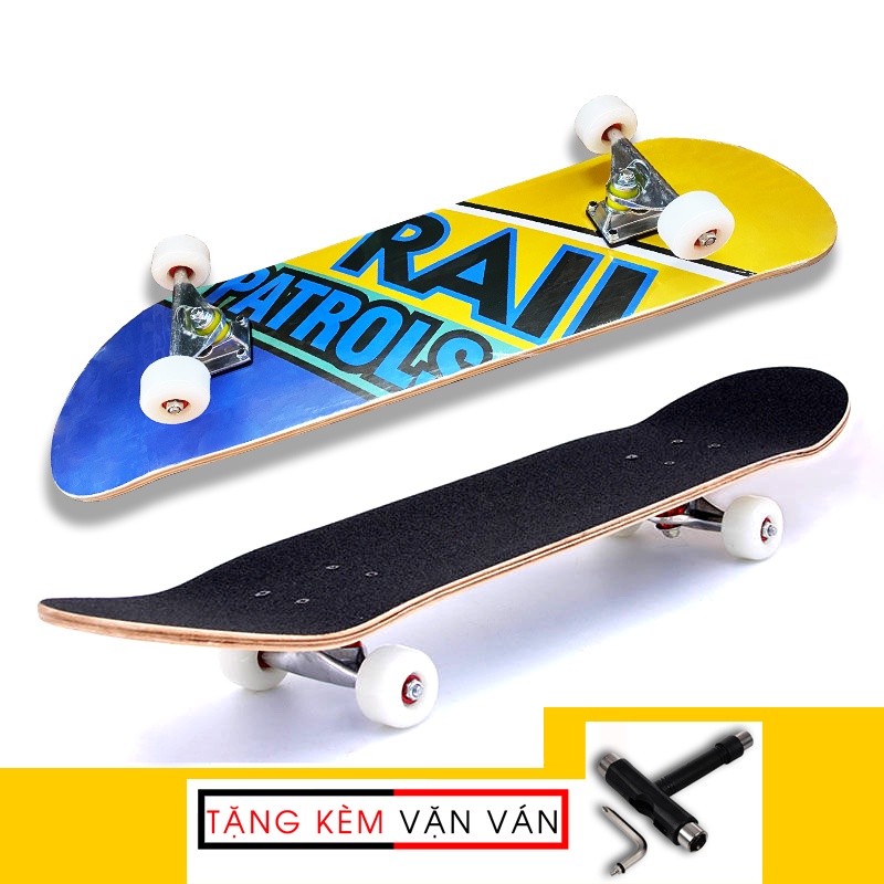 Ván trượt mặt nhám skateboard thể thao chất liệu gỗ phong ép cho trẻ em và người lớn - tặng dụng cụ tháo lắp