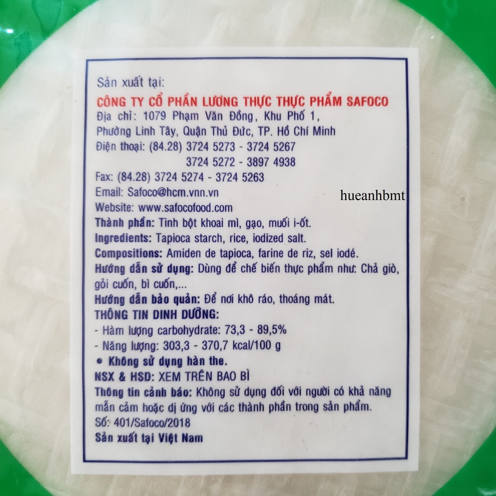 Bánh tráng cuốn safoco Việt Nam size 16 cm