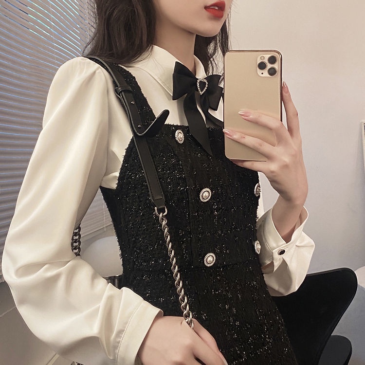 Bộ đồ nữ Váy Xuân Hè Áo phông trắng + Đầm đen Sling Dress Bộ đồ thanh lịch thời trang 2022 | BigBuy360 - bigbuy360.vn