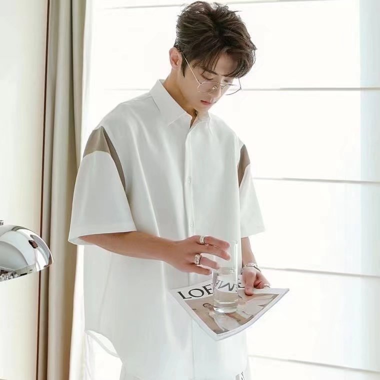 Áo Sơ Mi Ngắn Tay Phối Màu Cá Tính Theo Phong Cách Mùa Hè Nhật Bản Dành Cho Nam / Size M-2XL / 2 Màu