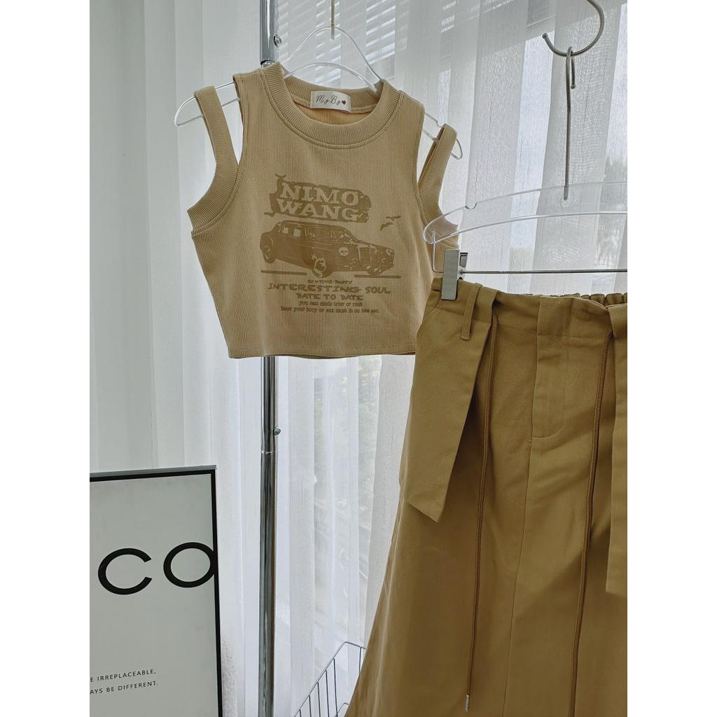 SET ÁO SÁT NÁCH CROPTOP + CHÂN VÁY MIDI TÚI (TH)