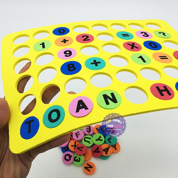 Đồ chơi bảng chữ số tập đánh vần và ráp chữ nút tròn bằng mút xốp