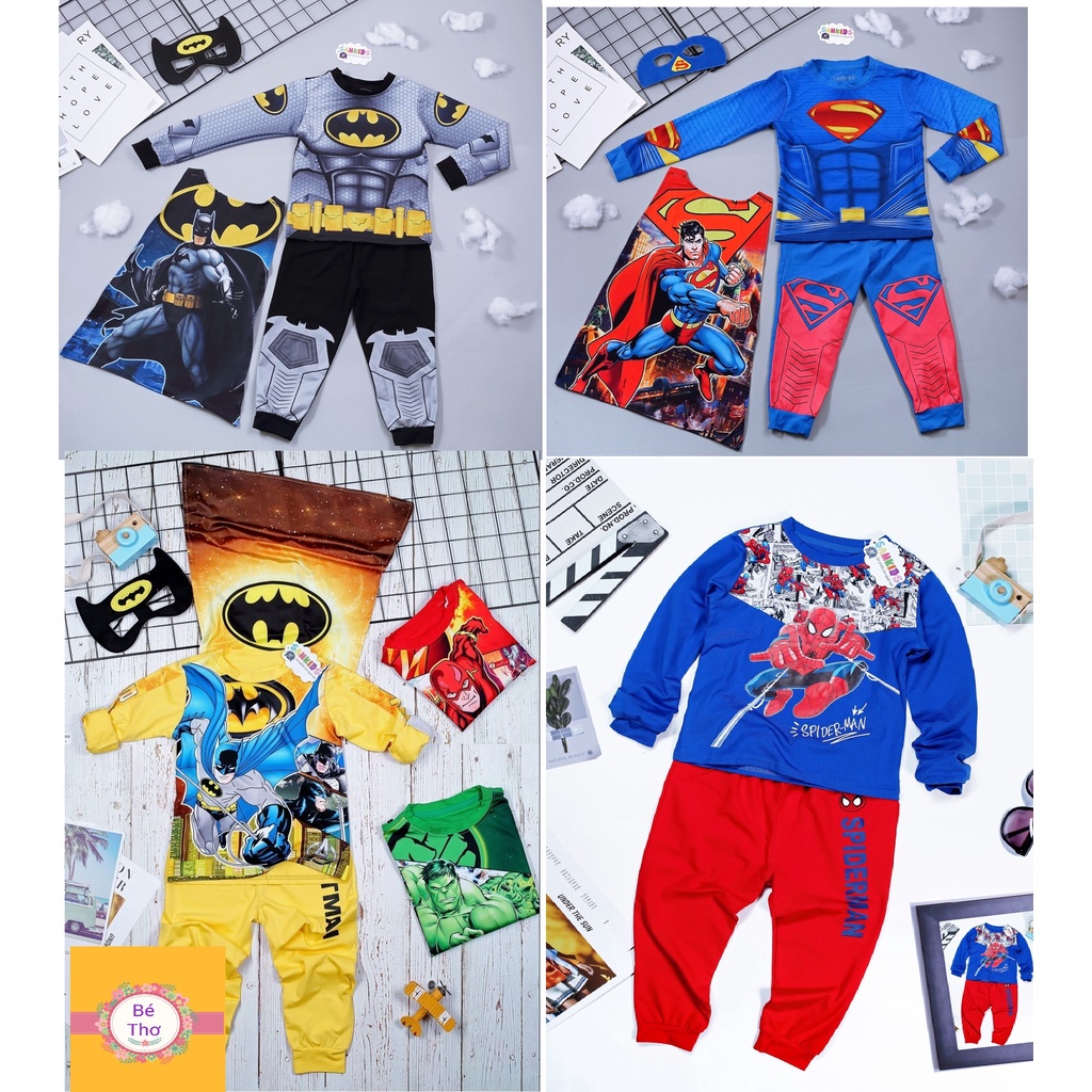 [CHÍNH HÃNG]Bộ tay dài Siêu nhân anh hùng Người nhện, batman, Super man Samkids