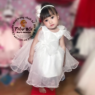 Đầm voan trắng nơ vai