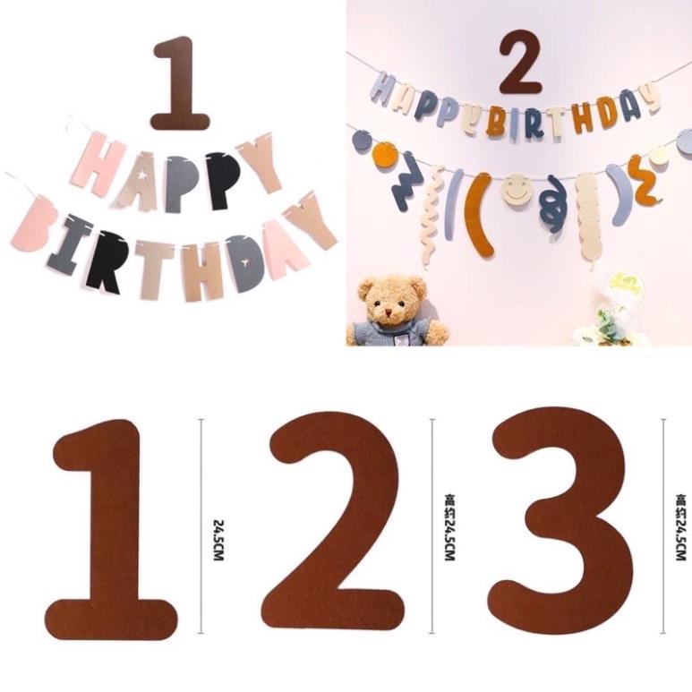 [Mã LIFEHLM2 giảm 10% tối đa 15k đơn 0đ] Dây chữ Happy Birthday vải dạ vintage trang trí sinh nhật