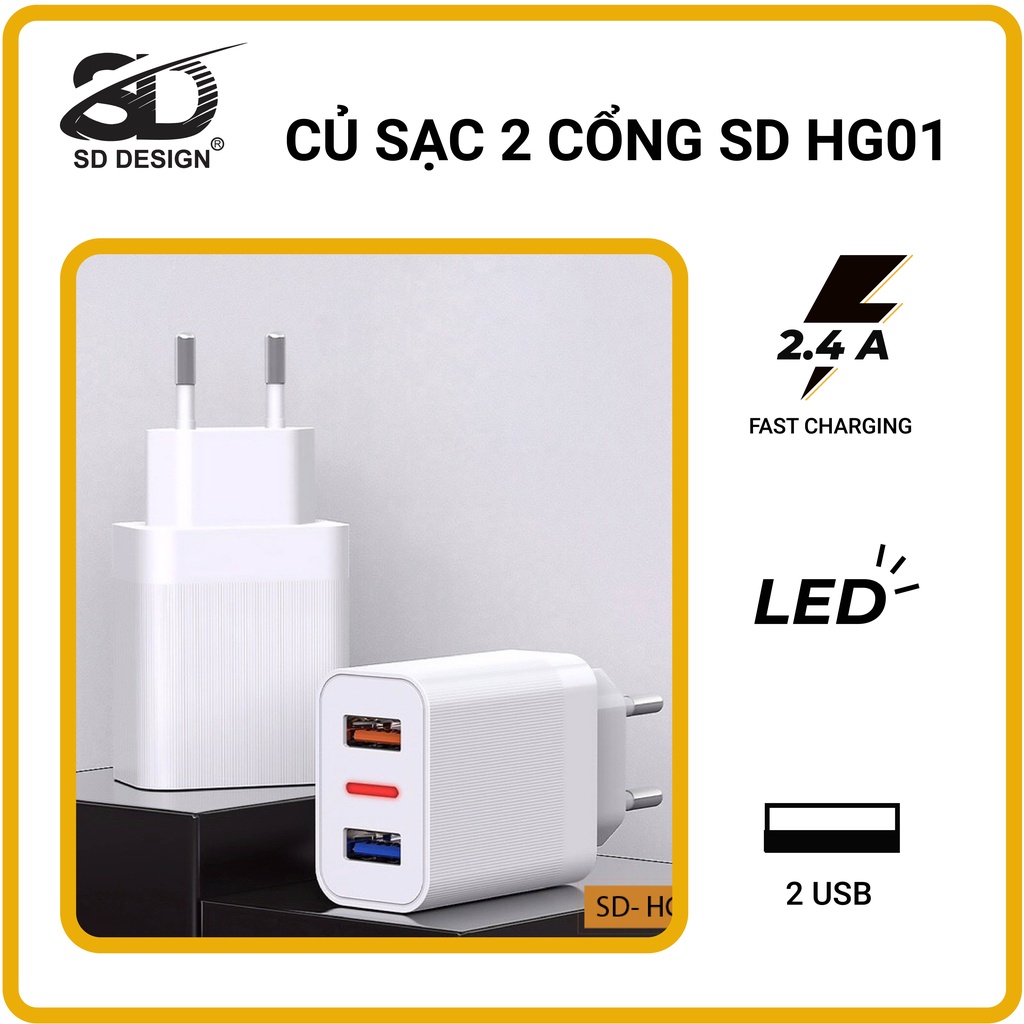 Củ sạc SD DESIGN HG01 chính hãng sử dụng cho các dòng Iphone, Samsung, Oppo,.. Bảo hành 1 đổi 1