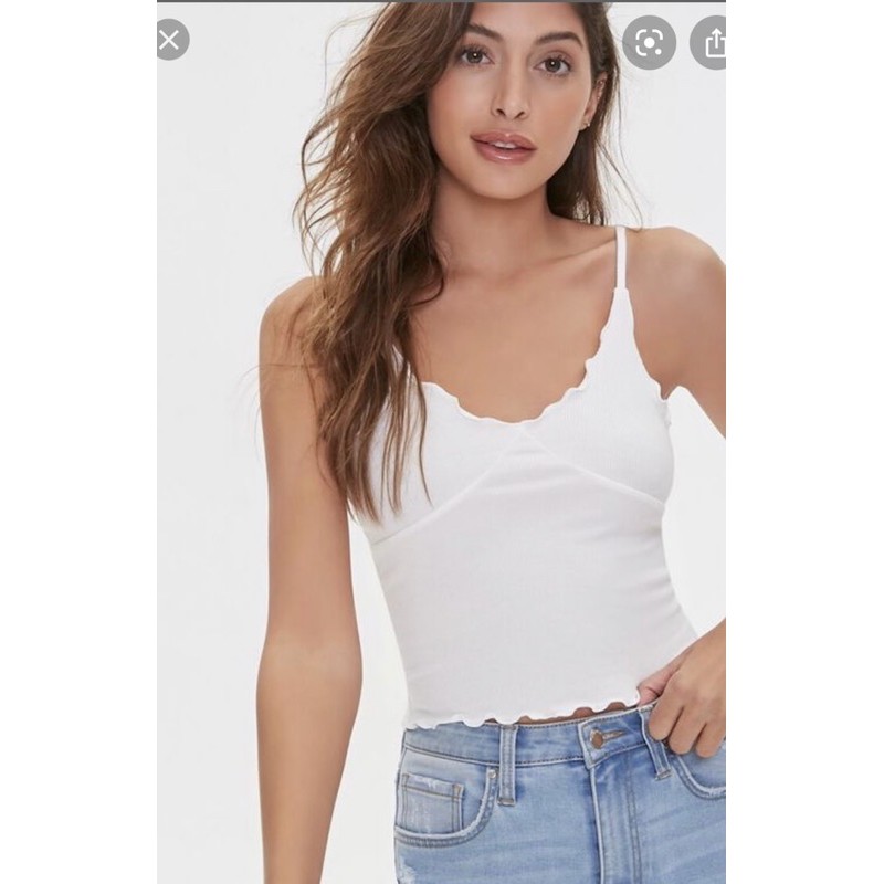 [Mã FASHIONT4WA2 giảm 10K đơn 50K] Áo dây cuốn biên Ribbed Lettuce Edge Cami F21 VNXK | BigBuy360 - bigbuy360.vn