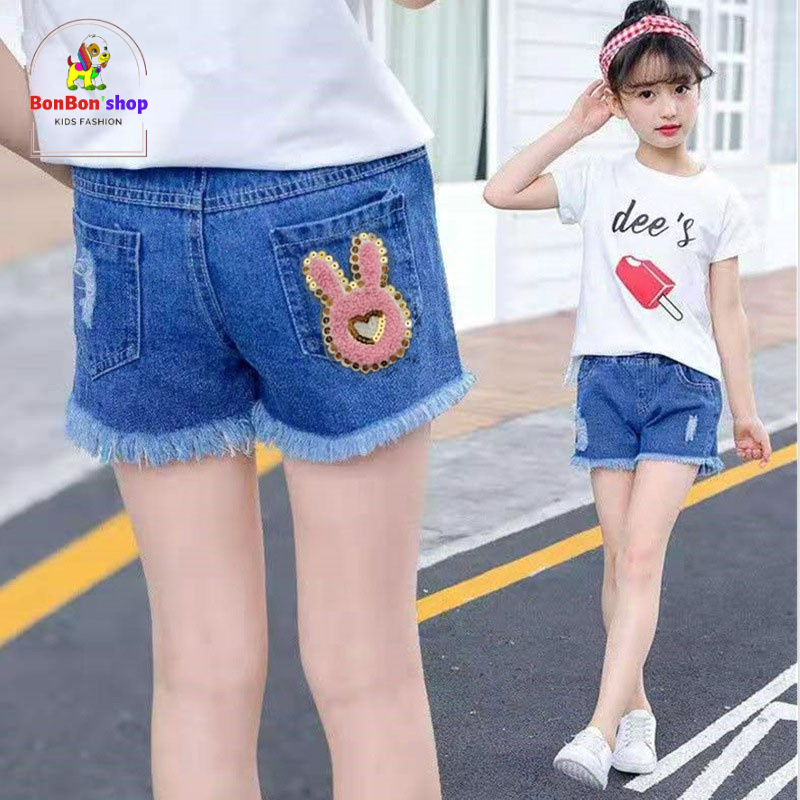 (ảnh kèm video) quần JEAN đùi (short) cho bé gái 5 tuổi chất vải mềm không phai màu size 10 kg đến 25kg