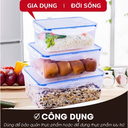 Bộ 3 hộp nhựa chữ nhật đựng thực phẩm VN 6530, bảo quản thức ăn tiện lợi, an toàn