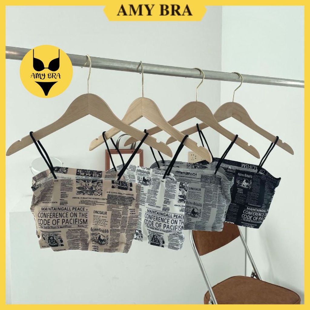 Áo Bra 2 Dây Su Họa Tiết Báo Chí - Áo Ngực Mút Mỏng - Bra Nữ Cá Tính AMYBRA B835