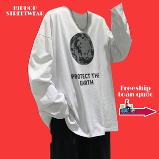 Áo Thun Form Rộng Cổ Tròn Dài Tay HIPHOP STREETWEAR In Hình Protec The Earth phong cách Ulzzang Street style