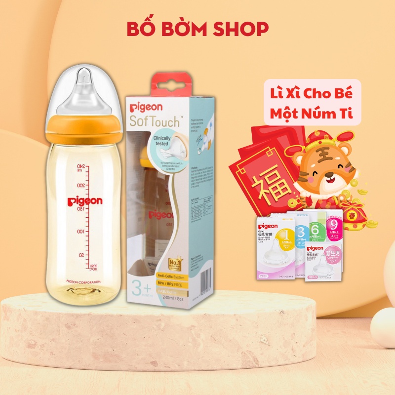 Bình sữa Pigeon Softouch cổ rộng dung tích 160ml và 240ml-PPSU