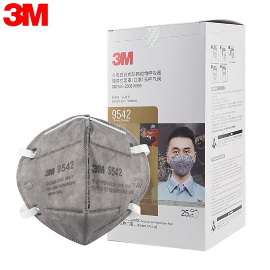 Khẩu Trang 3M 9542 than hoạt tính Lọc 95% Bụi Mịn PM2.5 &amp; Khí Thải đạt chuẩn N95