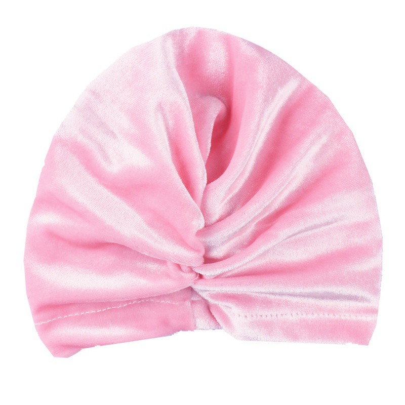 Mũ trùm đầu bằng nhung phối nơ xinh xắn cho bé