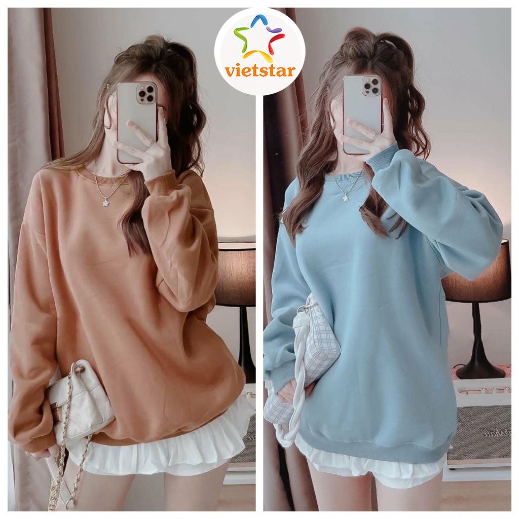 Áo nỉ nữ trơn nhiều màu BASU áo sweater nữ form rộng Hàn Quốc_VIETSTAR