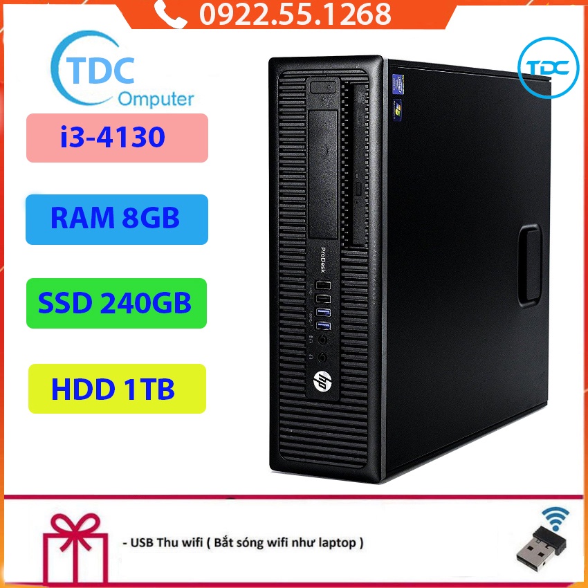 Case máy tính để bàn,máy tính đồng bộ HP 400G1/600G1 CPU i3-4130  Ram 8GB SSD 240GB + HDD 1TB Tặng USB thu Wifi