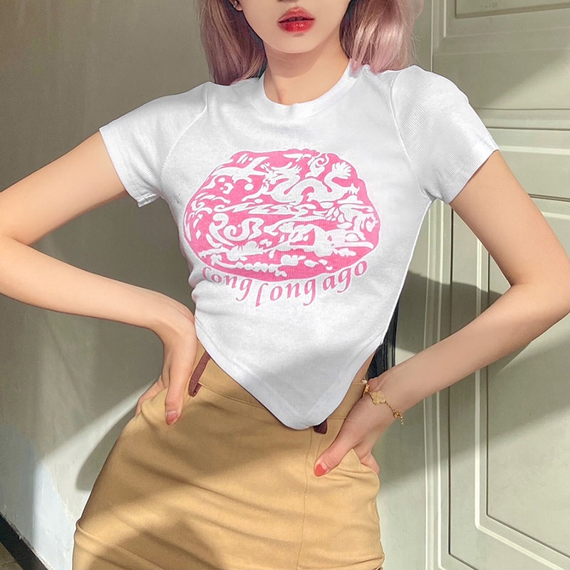 DUNEA Áo Thun Ngắn Tay Cổ Tròn In Họa Tiết Thời Trang Cho Nữ