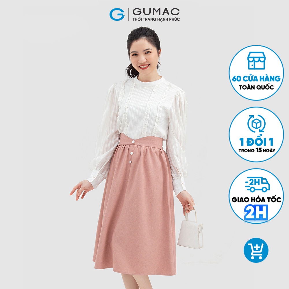 Chân váy nữ xòe phối nút VB11015 GUMAC