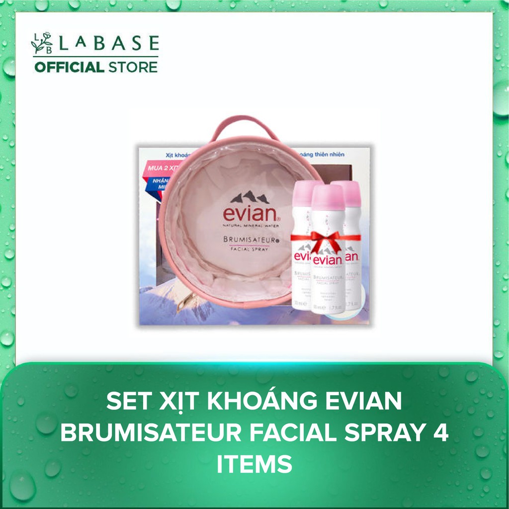 Set Xịt khoáng Evian Brumisateur Facial Spray 4 items (Xịt khoáng 50ml x3 + Túi) [Hàng nhập khẩu chính hãng]