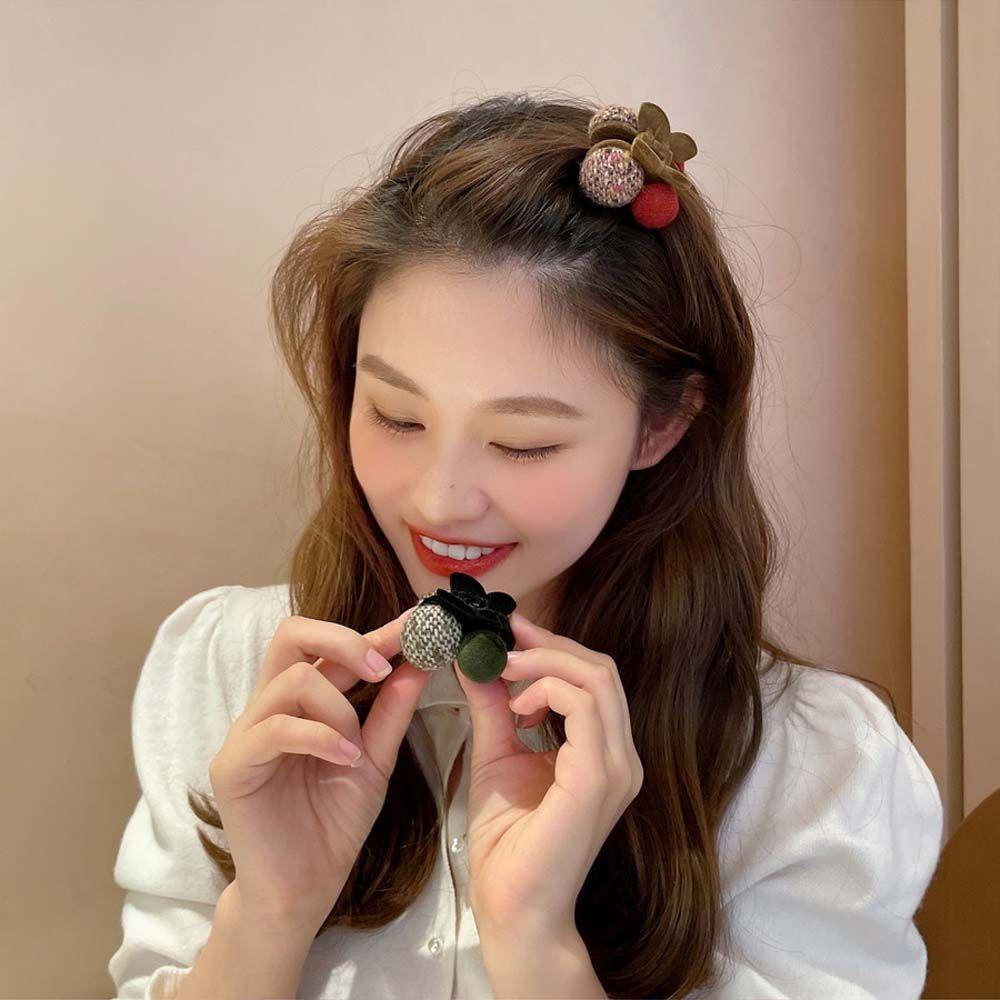 TWINKLE Kẹp Tóc Càng Cua Vải Len Đính Quả Bông Thời Trang Ngọt Ngào Cho Nữ