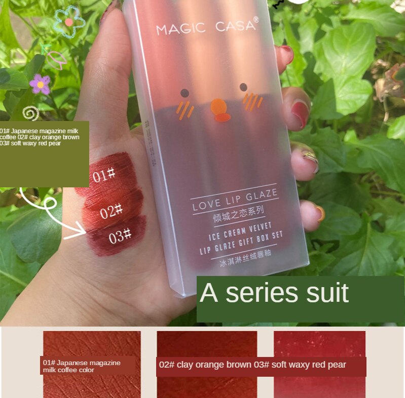 Bộ 3 thỏi son bóng kết cấu nhung mịn kháng nước / mồ hôi độc đáo/sonmoi/lamdep | BigBuy360 - bigbuy360.vn