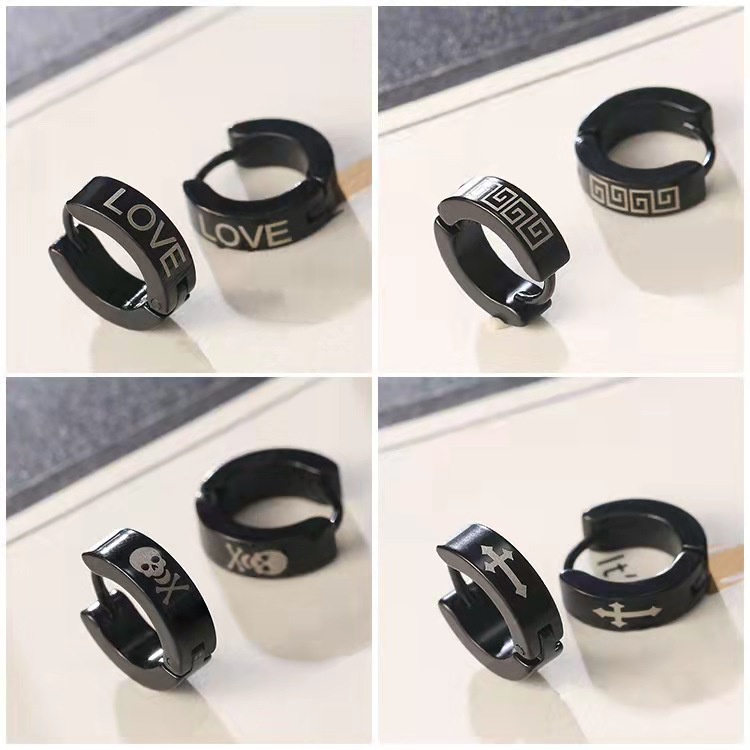 Xinxin đồ trang sức Nhật Bản và Hàn Quốc thời trang rộng 4mm bằng thép không gỉ màu đen hình chữ thập khuyên tai cặp đôi nam và nữ