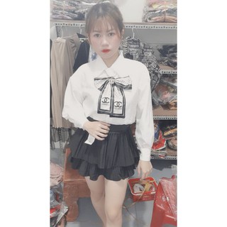 Sơ mi lụa .kèm chân váy