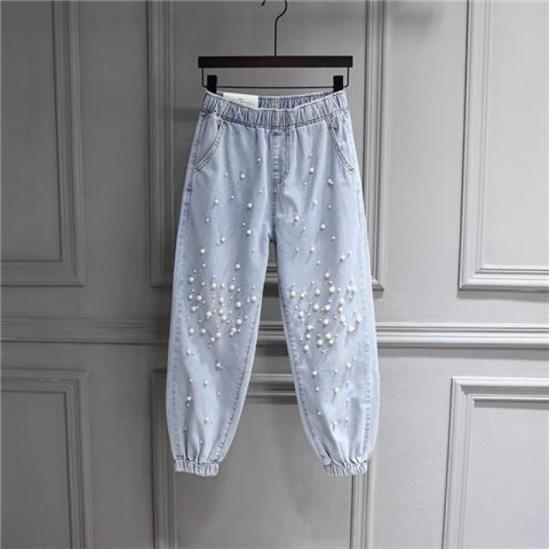 Quần Jeans Nữ Dài Lưng Cao Đính Hạt Thời Trang