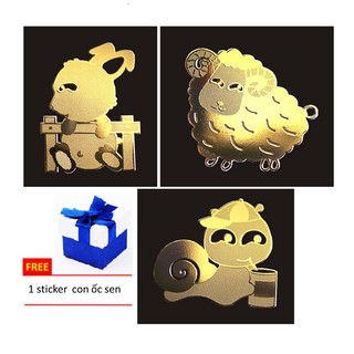 Bộ 2 sticker dán điện thoại : Con thỏ + Con cừu tặng 1 ốc sên chắn sóng điện từ