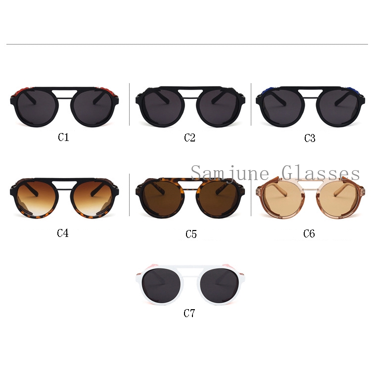 PU leather frame punk sunglasses men's new luxury brand steampunk round retro glasses