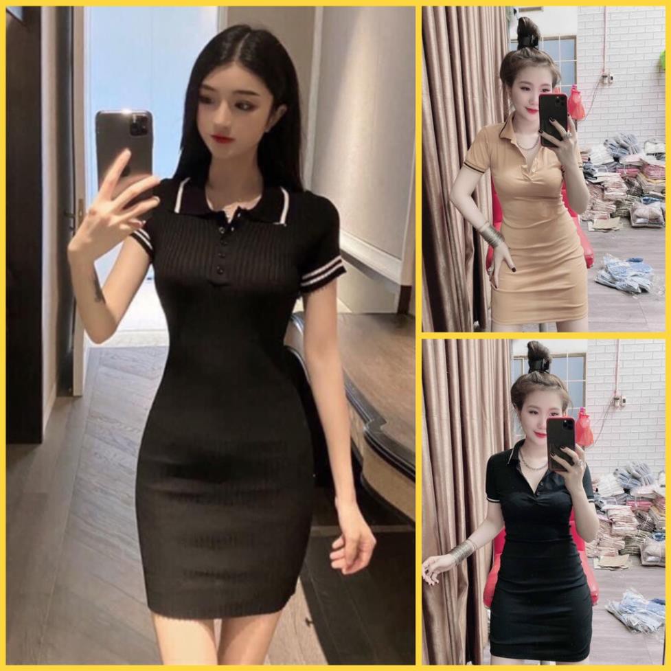 Đầm váy body cổ bẻ pha viền nổi bật - váy Ngọc Trinh 👗 *