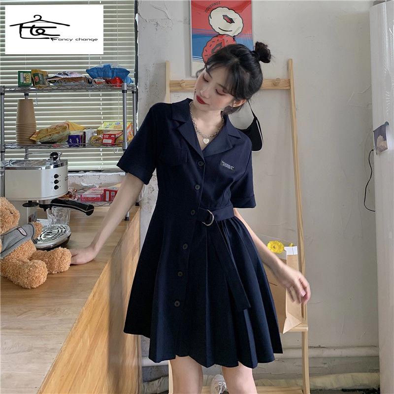 Đầm Thiết Kế Xếp Ly Cổ Bẻ Phong Cách Hàn Quốc Thời Trang Mùa Hè Hàng Mới 2022