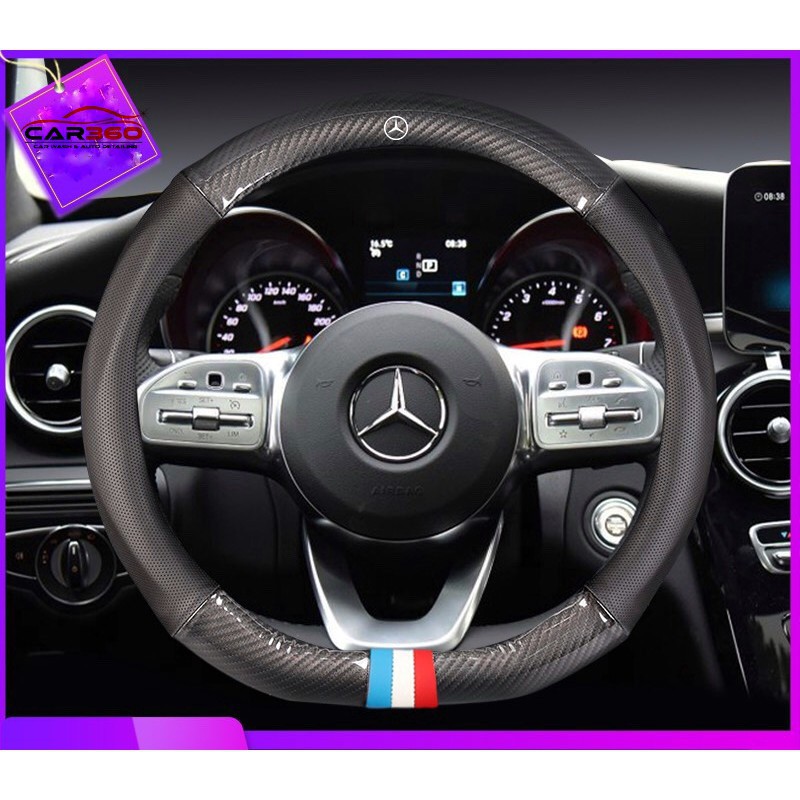 ⚡️LOGO MERCEDES⚡️ Bọc Vô Lăng Vân Cacbon Cao Cấp Phối Da Có Lỗ Thoáng Khí Kèm Logo MERCEDES