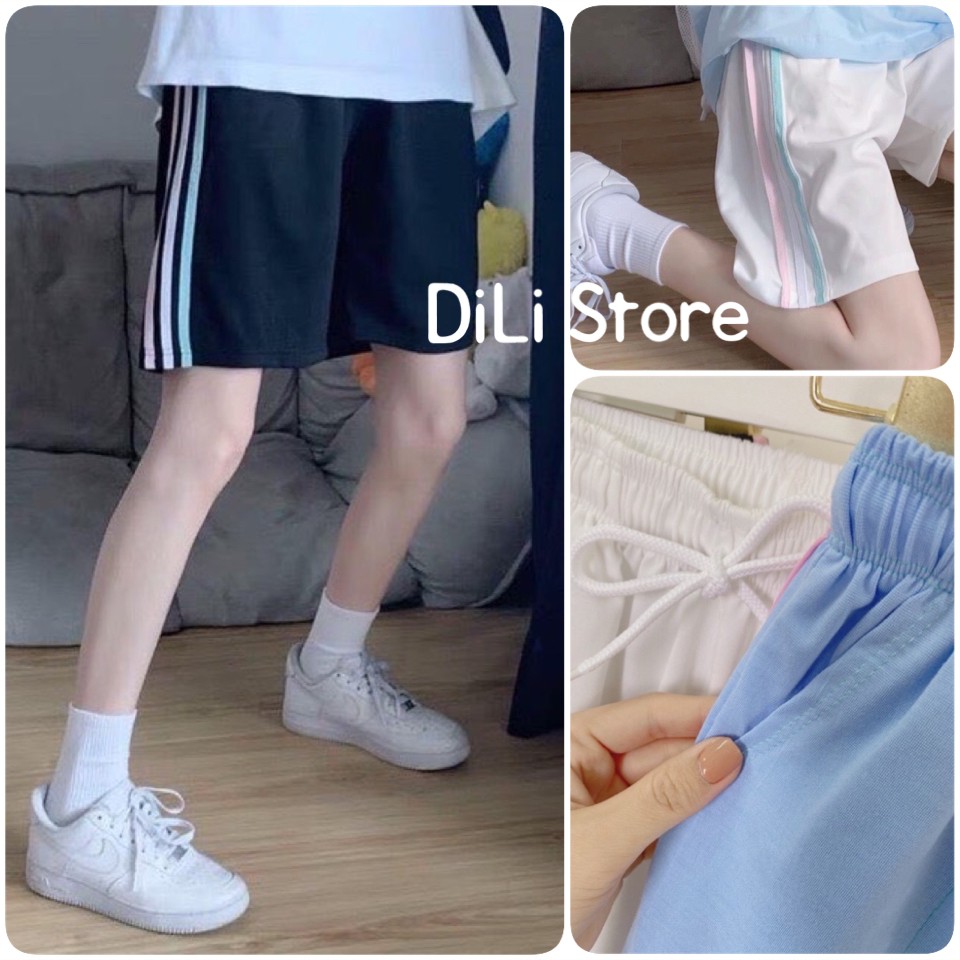 Quần Đùi Kẻ 3 Sọc Unisex 🍍 FREESHIP 🍍 Quần Short Nam Nữ Dây Rút Dáng Rộng 3 Màu, quần short nữ chất vải thun mặc cực mát