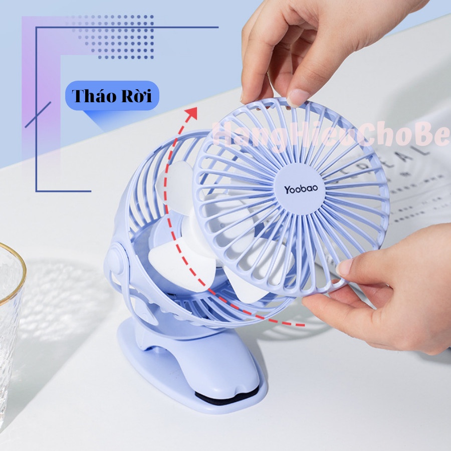 Quạt Kẹp Tích Điện Mini Yoobao 6400mah kẹp Bàn, Xe đẩy, Nôi Cũi, Sử Dụng Phỏng Ngủ, Đi Du Lịch