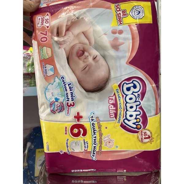 Tã dán Sơ Sinh Bobby XS 70 miếng cho bé 5KG- MẪU MỚI