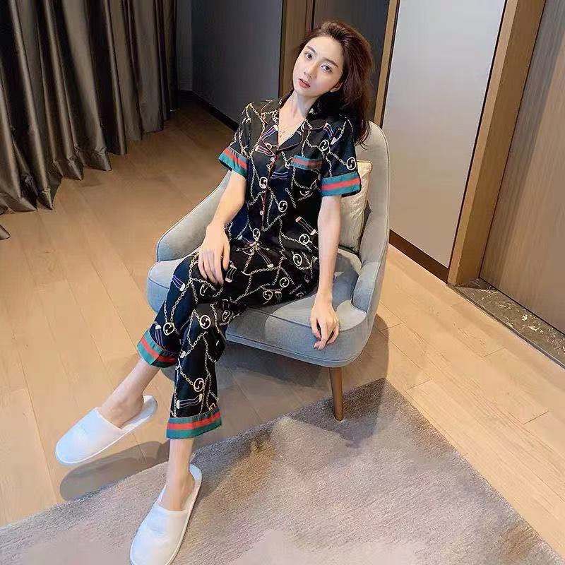 Bộ Đồ Ngủ Vải Lụa Satin Tay Ngắn + Quần Dài Thời Trang Cho Nữ Size M-5XL
