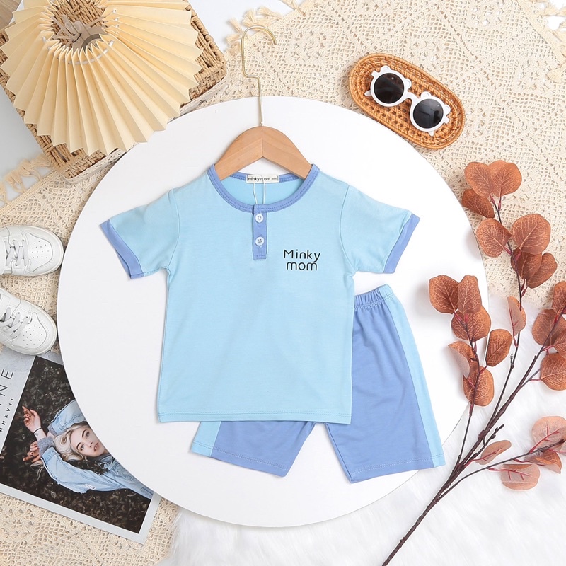 Bộ quần áo cổ trụ phối màu Minky Mom (chất thun lạnh) siêu mát cho bé