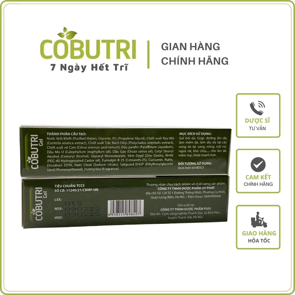 COBUTRI GEL - Gel bôi trĩ, táo bón TUÝP 20g kèm đầu thụt