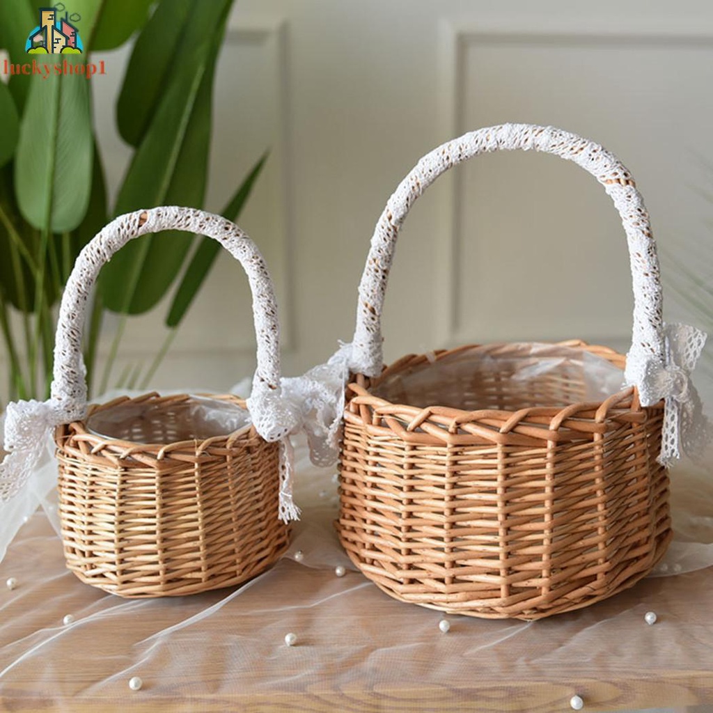 Giỏ Mây Đựng Hoa / Trái Cây Xinh Xắn Tiện Dụng Khi Đi Dã Ngoại