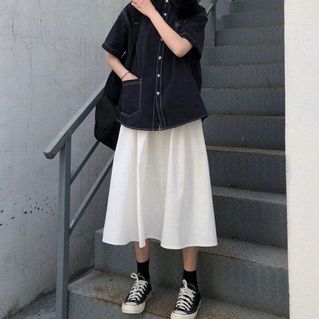 Chân váy dài ulzzang Hàn Quốc, Chân váy đen xòe dáng dài vintage CV01 - Peyy Clothing
