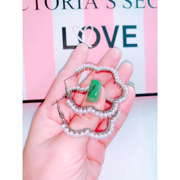 bông tai hình học đính châu sang chảnh, khuyên tại phong cách hàn quôc