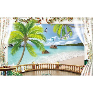 [Nhiều mẫu] Tranh phong cảnh Đại dương biển lãng mạn,Tranh dán tường 3d hiện đại (tích hợp sẵn keo)