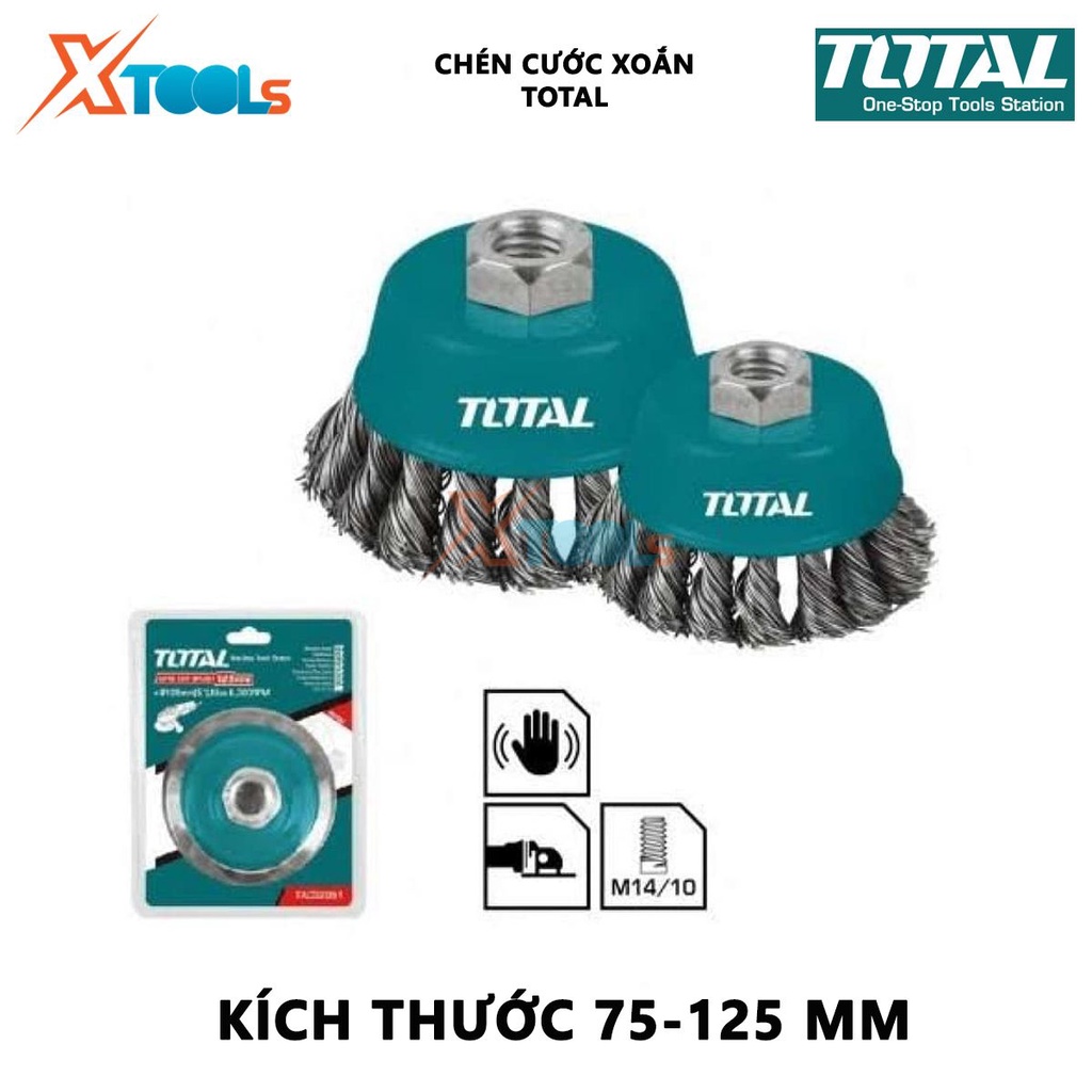 Chén cước thép xoắn TOTAL | Chén cước thau xoắn kích thước 75 - 125 mm. [CHÍNH HÃNG] [XTOOLs]