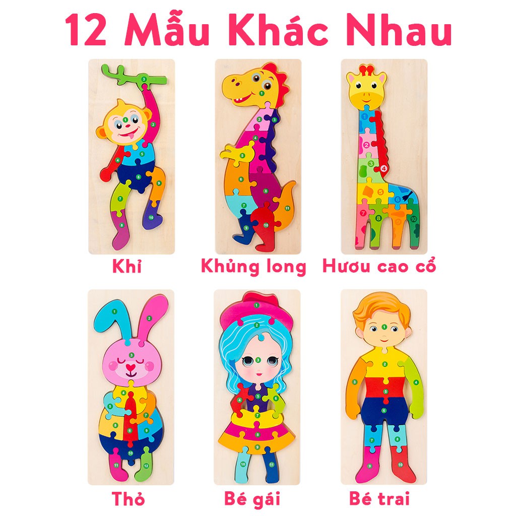 Đồ chơi trí tuệ tranh lắp ghép, xếp hình, ghép hình nối số thông minh 12 mẫu cho trẻ em, bé trai,gái 2 3 4 5 tuổi