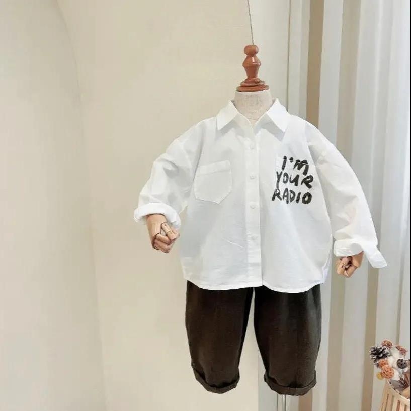 Áo Sơ Mi Cổ Polo Tay Dài Phong Cách Phương Tây Đơn Giản Thời Trang Mùa Xuân Cho Bé 0305