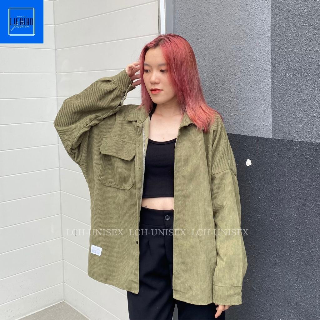 Áo khoác sơ mi unisex form rộng nam nữ vải nhung tăm mềm mịn phù hợp sinh viên học sinh LCH