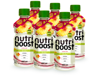 Lốc 6 chai sữa trái cây có đào miếng Nutriboost Bits 297ml