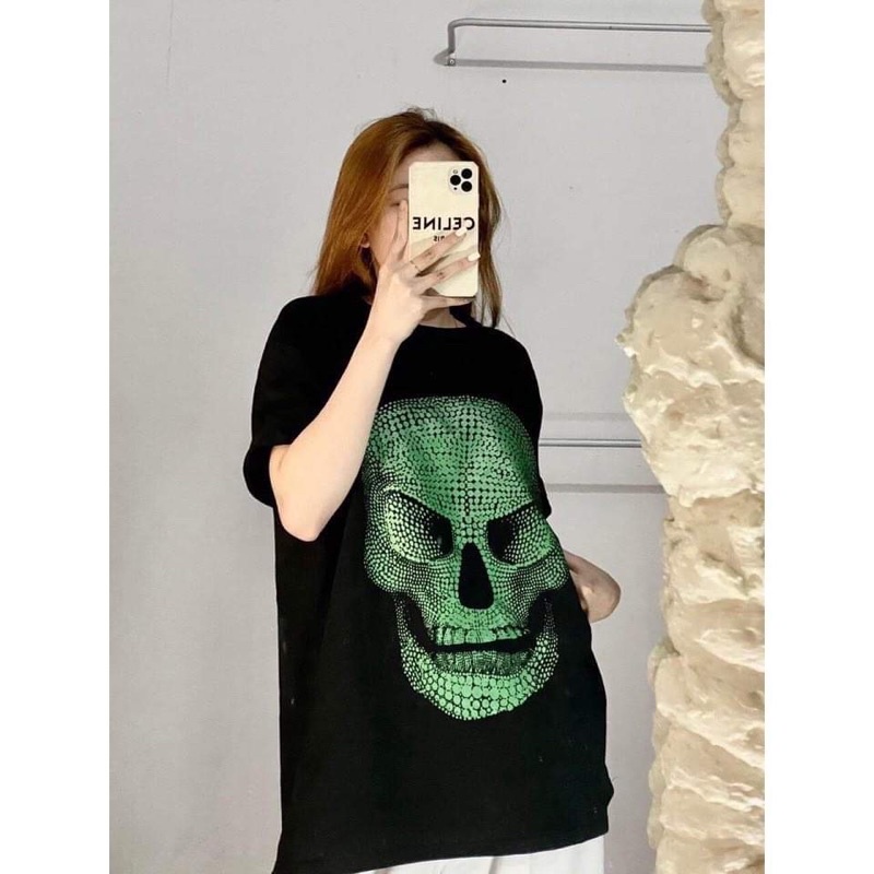 Áo thun nam nữ from rộng đầu lâu xanh