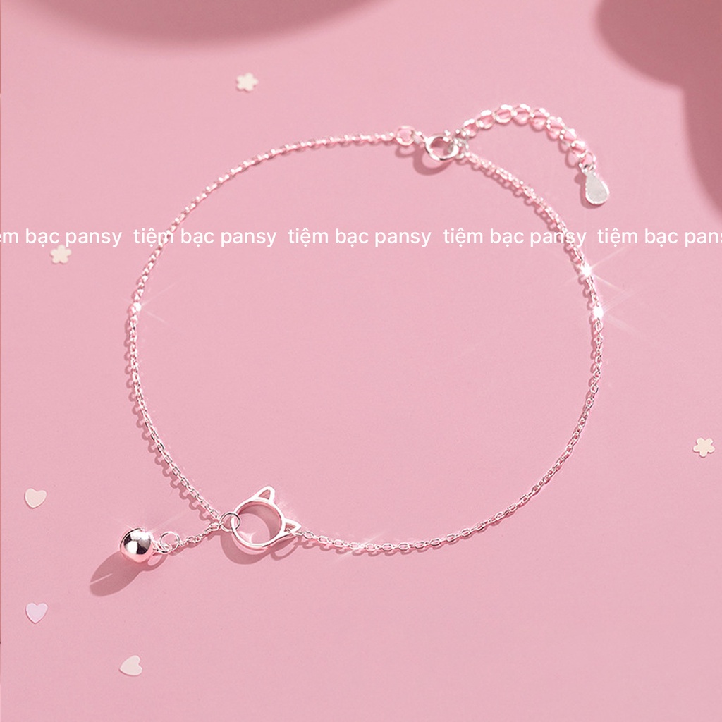 Lắc tay nữ bạc PANSY thiết kế mèo và chuông dễ thương, lắc bạc đeo tay cho nữ bằng bạc ta 925 thật giá rẻ